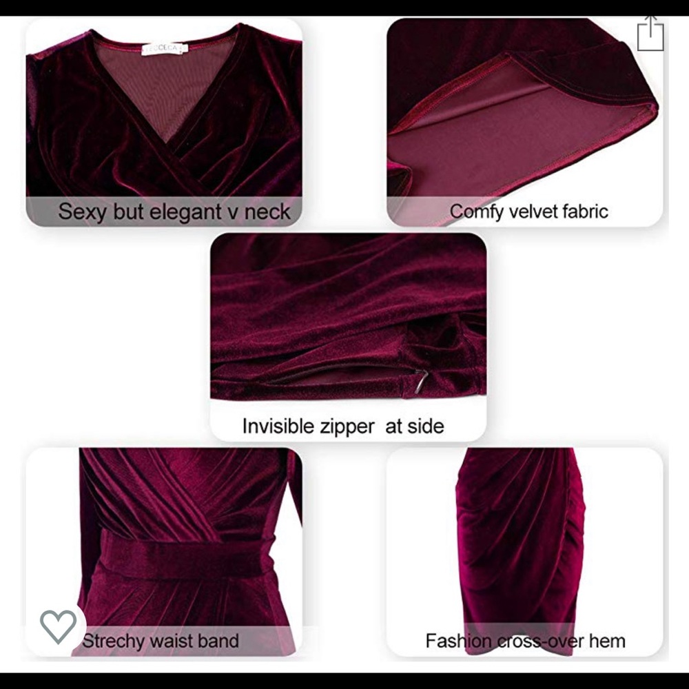 Send me $15 offer Red velvet 3/4 sleeve wrap dress - Picture 2 of 6